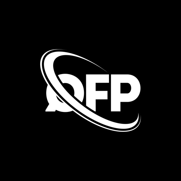 QFPのロゴ QFPの文字 QFPの字母 QFPロゴのデザイン QFPのイニシャル 円と大文字のモノグラムと結びついたQFPロゴ テクノロジービジネスと不動産ブランドのQFPタイポグラフィー