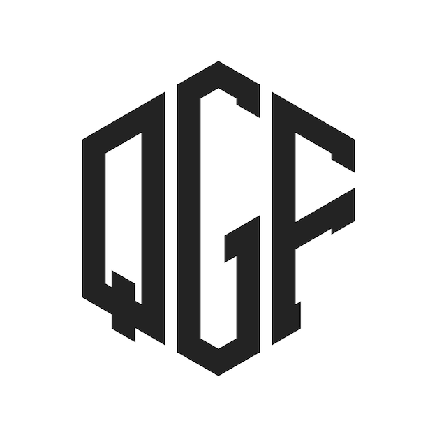 QGF ロゴ デザイン イニシャルレター QGF モノグラム 六角形を用いたロゴ