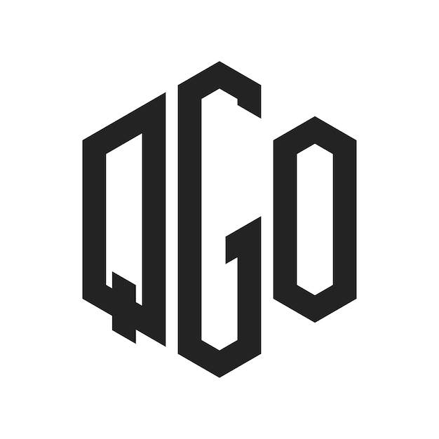 QGO ロゴ デザイン イニシャルレター QGO モノグラム ロゴ ヘクサゴン形