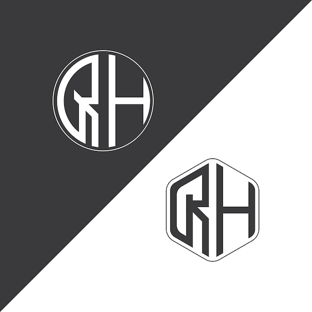 QH初期のモノグラムロゴ 円と多角形の形状のクリエイティブなロゴデザイン