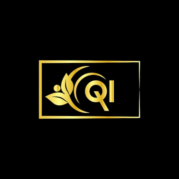 꽃 로고와 함께 Qi 글자 브랜드 로고 디자인