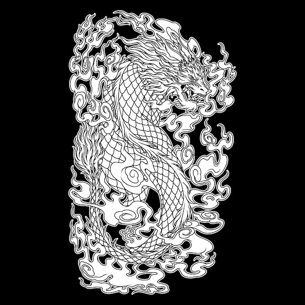 Illustrazione in bianco e nero di qilin