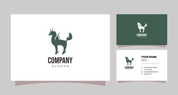 Vector qilin mythological creature silhouette logo with business card