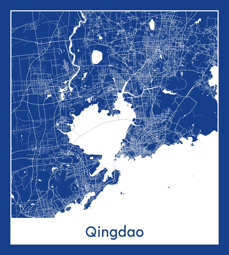 Vector qingdao china asia city map blue print vector illustration