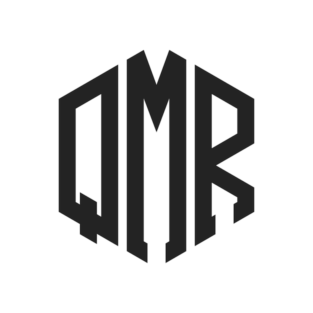 QMR ロゴ デザイン イニシャルレター QMR モノグラム 六角形を用いたロゴ