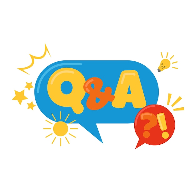 Qna question and answer illustration with smartphona and computer monitor and colorful