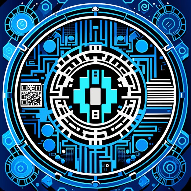 Vector qr barcode blue circuit board digital qr code