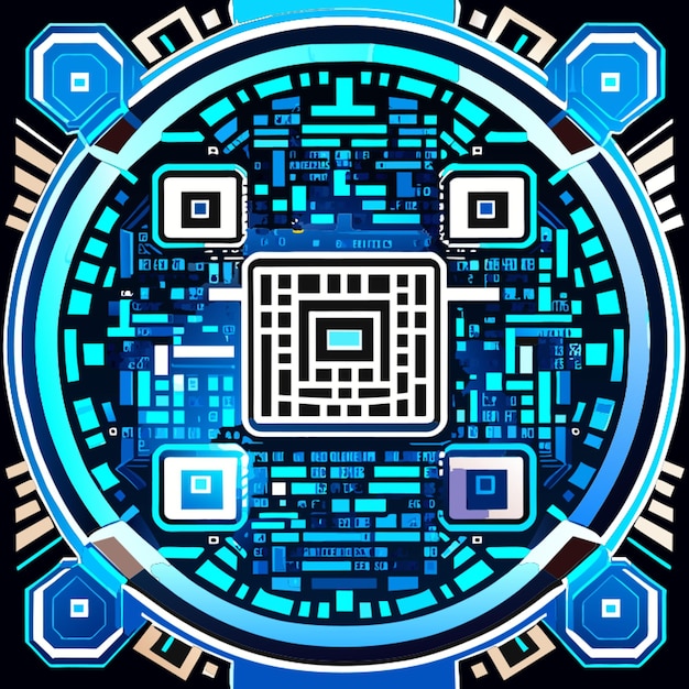 Vector qr barcode blue circuit board digital qr code