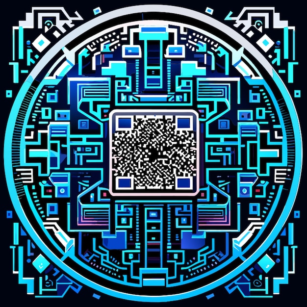 QR 바코드 블루 회로판 디지털 QR 코드 터 일러스트레이션