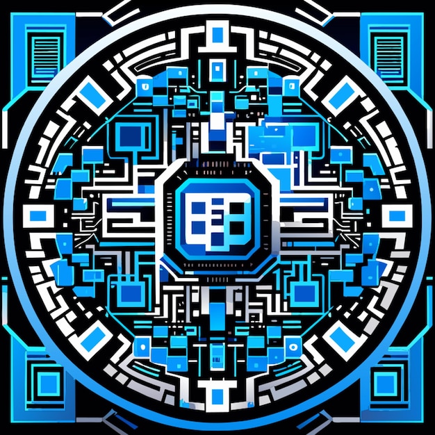 qr barcodeblue circuit board digital qr code vector illustration