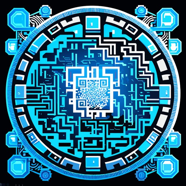 qr barcodeblue circuit board digital qr code vector illustration