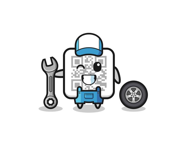 Vector the qr code character as a mechanic mascot