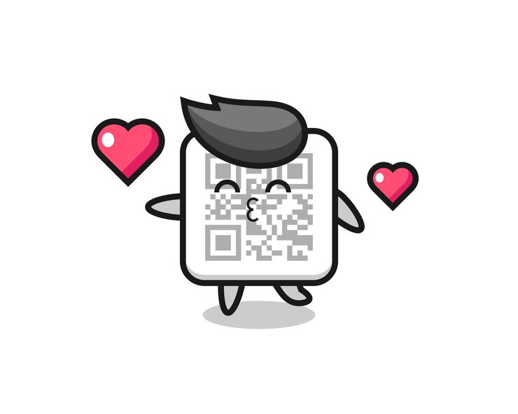 Vector qr code character cartoon with kissing gesture , cute design