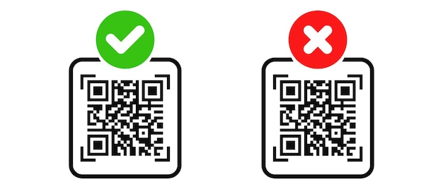 Qr 코드 제어 아이콘 확인 표시 및 십자가. 벡터 일러스트 레이 션