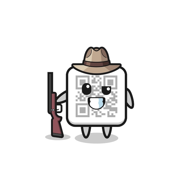 Qr code hunter mascot holding a gun  cute design
