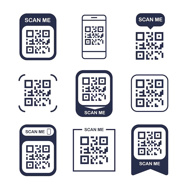 QR code icon set Label template Scan for pay or getting info Vector illustration isolated