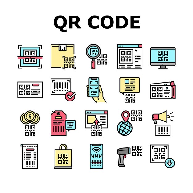 Qr コード識別コレクション アイコン セット ベクトル