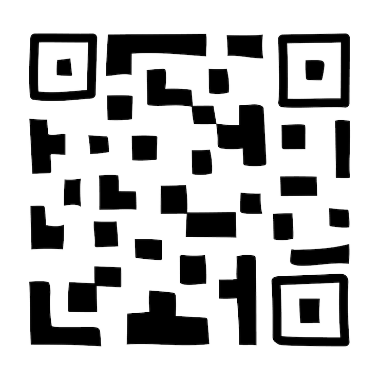 Vector qr - code isolated on white background. universal product scan code in doodle style.