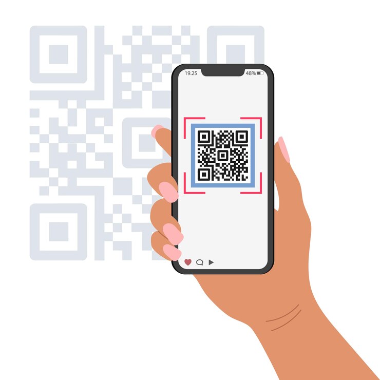 Vector qr code mobile phone scan on screen business and technology concept illustration vector