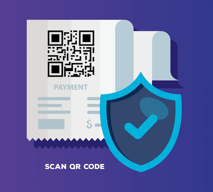 Vector qr code paper and shield vector design