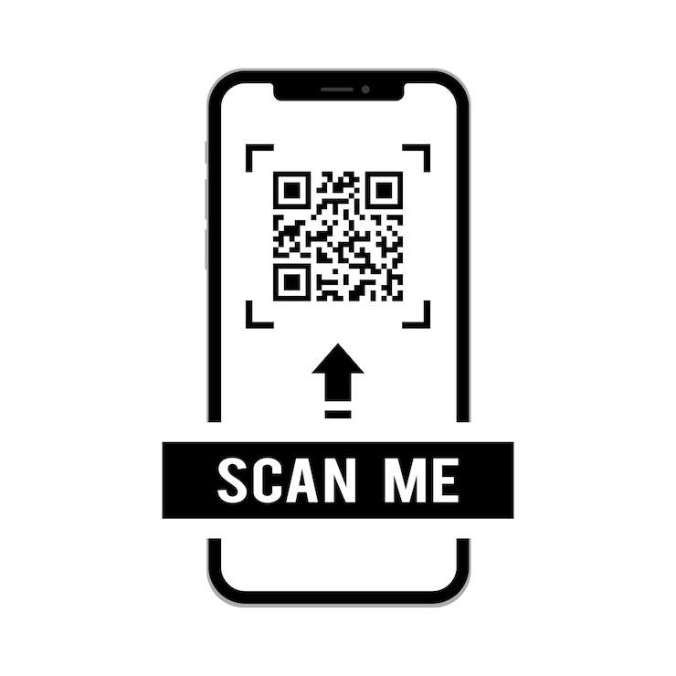 Vector qr code scan button with smartphone qr code scan label with scan me text