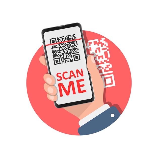 Qr Code Scan Illustration In Flat Style Mobile Phone Scanning Vector Illustration On Isolated Background Barcode Reader In Hand Sign Business Concept