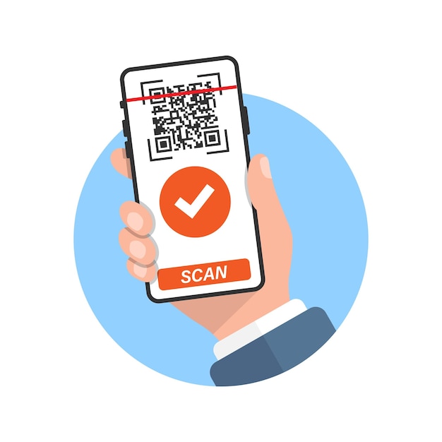 Vector qr code scan illustration in flat style mobile phone scanning vector illustration on isolated background barcode reader in hand sign business concept