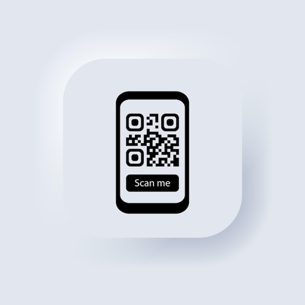 Icona di scansione del codice qr. codice qr per app mobile, pagamento e telefono. pulsante web dell'interfaccia utente bianco neumorphic ui ux. neumorfismo. vettore eps 10.