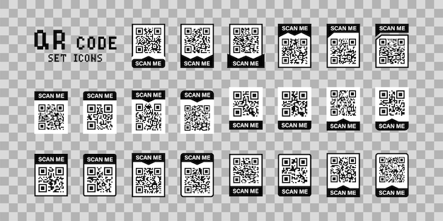 QR コードをスキャンしてモバイル デバイスの設計のためのアイコンを設定 ベクトル分離記号