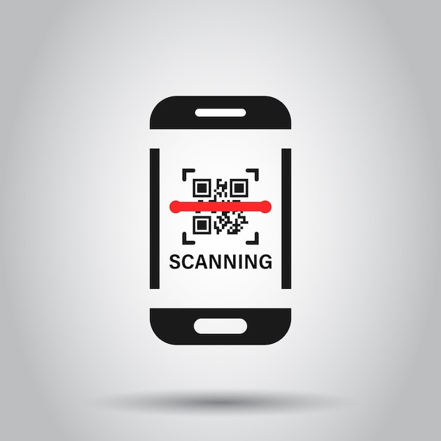 Qr code scan phone icon in flat style scanner in smartphone vector illustration on isolated background barcode business concept