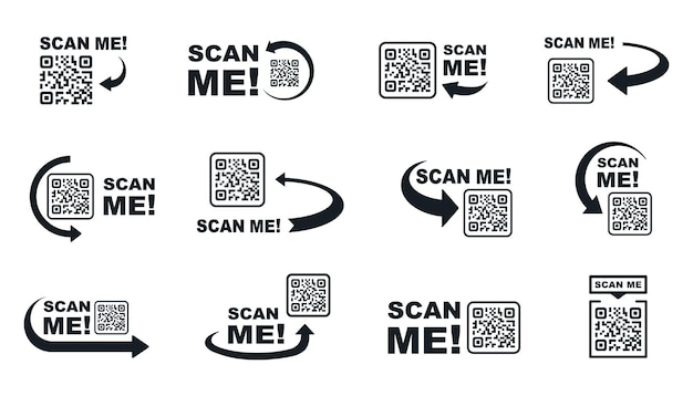 Scansione del codice qr per smartphone set di vettori di frame con codice qr