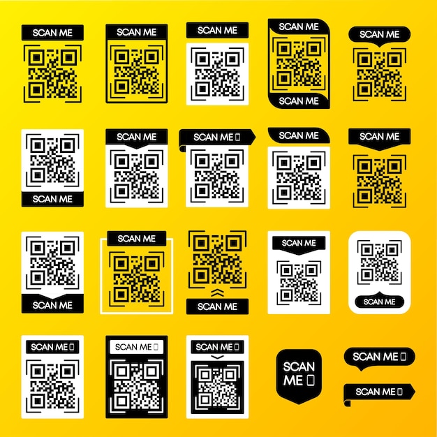 QR code scan for smartphone. QR code for mobile app and payment. Qr code frame vector template set. Vector illustration.