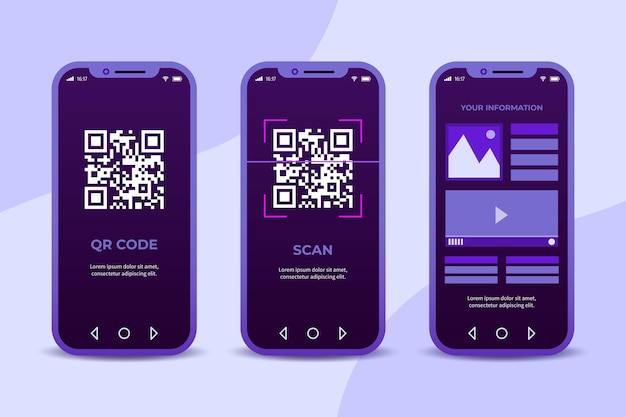 Vector qr code scan steps on smartphone