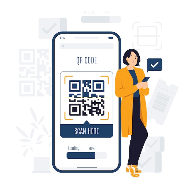 벡터 개념 그림을 지불하는 qr 코드 스캔