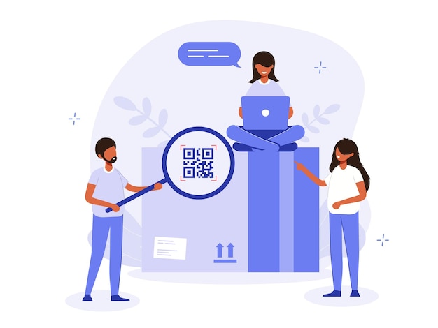 Vector qr code scaner illustration concept people scan the barcode when they send or receive a package