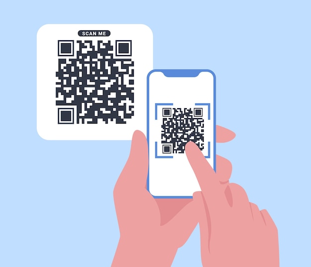 QR-code scannen met smartphone in een hand Streepjescode voor betaling E-portemonnee cashless technologieconcept Mobiele telefoon scannen QRcode Verificatie Vector illustratie