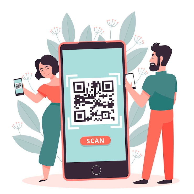 Vector qr-code scannen met tekens concept