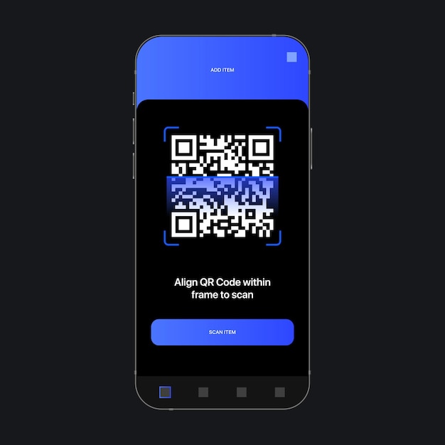 Концепция экрана пользовательского интерфейса сканера QR-кода. Цифровой сканер. Приложение "Аналитика". Векторная иллюстрация