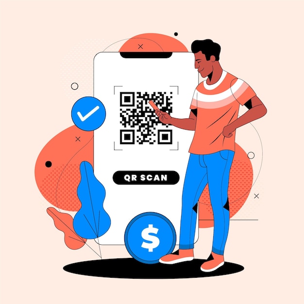 문자가 포함 된 Qr 코드 스캔 개념