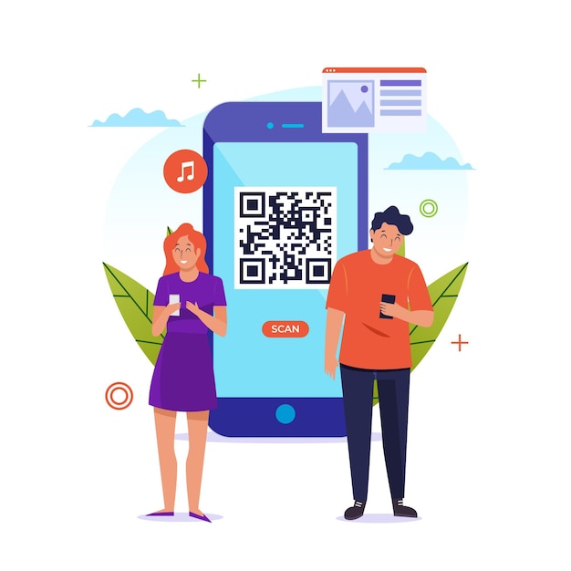 Qr code scanning concept with characters