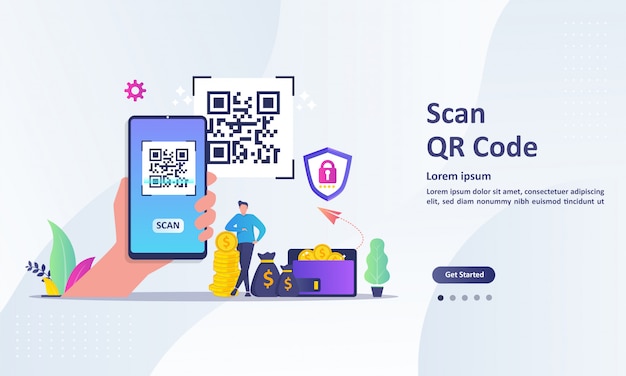 사람들과 Qr 코드 스캔 개념은 스마트 폰을 사용하여 코드를 스캔