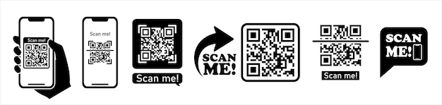 Процесс сканирования QR-кода Сканировать плоский значок QR-кода с телефоном Штрих-код Сканировать меня штрих-код знак Вектор i