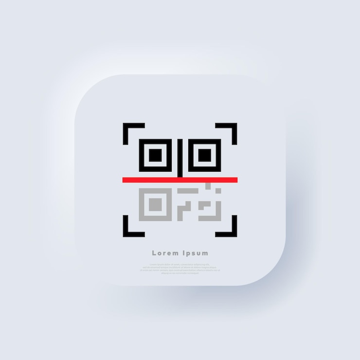 Vector qr code scanning. scan me. read bar code, mobility, generating app, coding. recognition or reading qr code in flat style. neumorphic ui ux white user interface web button. neumorphism. vector eps 10.