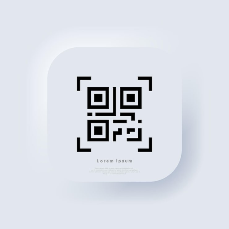 Vector qr code scanning. scan me. read bar code, mobility, generating app, coding. recognition or reading qr code in flat style. neumorphic ui ux white user interface web button. neumorphism. vector eps 10.