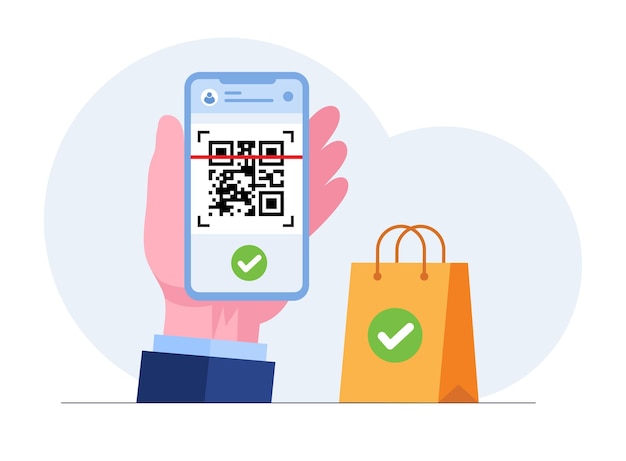 QRコードスキャンベクターイラストのコンセプトの人々はスマートフォンを使用し、支払いのためにQRコードをスキャンすると、すべてがランディングページテンプレートui Webモバイルアプリポスターバナーチラシに使用できます