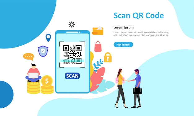 Qr code scanning vector illustration подходит для веб-целевой страницы