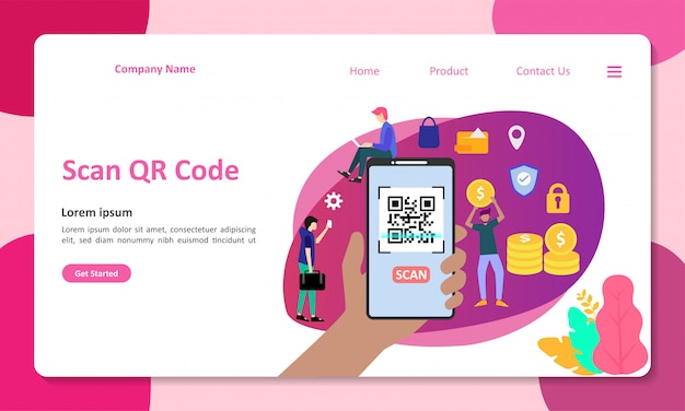 Qr code scanning vector illustration подходит для веб-целевой страницы