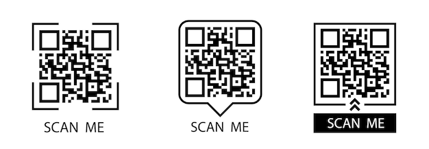 QR 코드 세트 Scan Me Scan qr 코드 아이콘 텍스트와 함께 QR 코드 프레임의 템플릿 스캔 Me 터 일러스트레이션