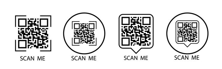 Vector qr 代码套件 scan me scan qr 代码图标 qr 代码与文本的框模板 scan me 矢量插图