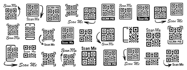 QR-code silhouetten Scan mij iconen Snelle reactie code icon set Silhouet stijl vector iconen